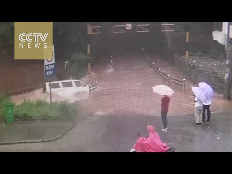 فيديو سائق يتحدى السيول فتحمله المياه بعيدا