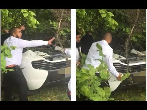 معازيم حفل زفاف ينقذون سيارة فارهة بعد تحطمها