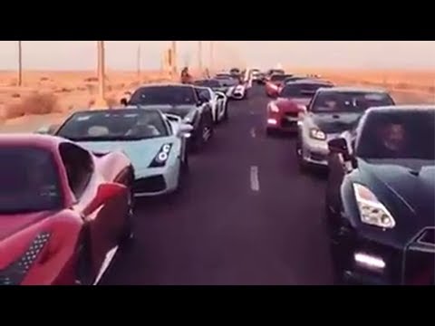 شاهد قافلة ضخمة من سيارات العرب الرياضية الفاخرة